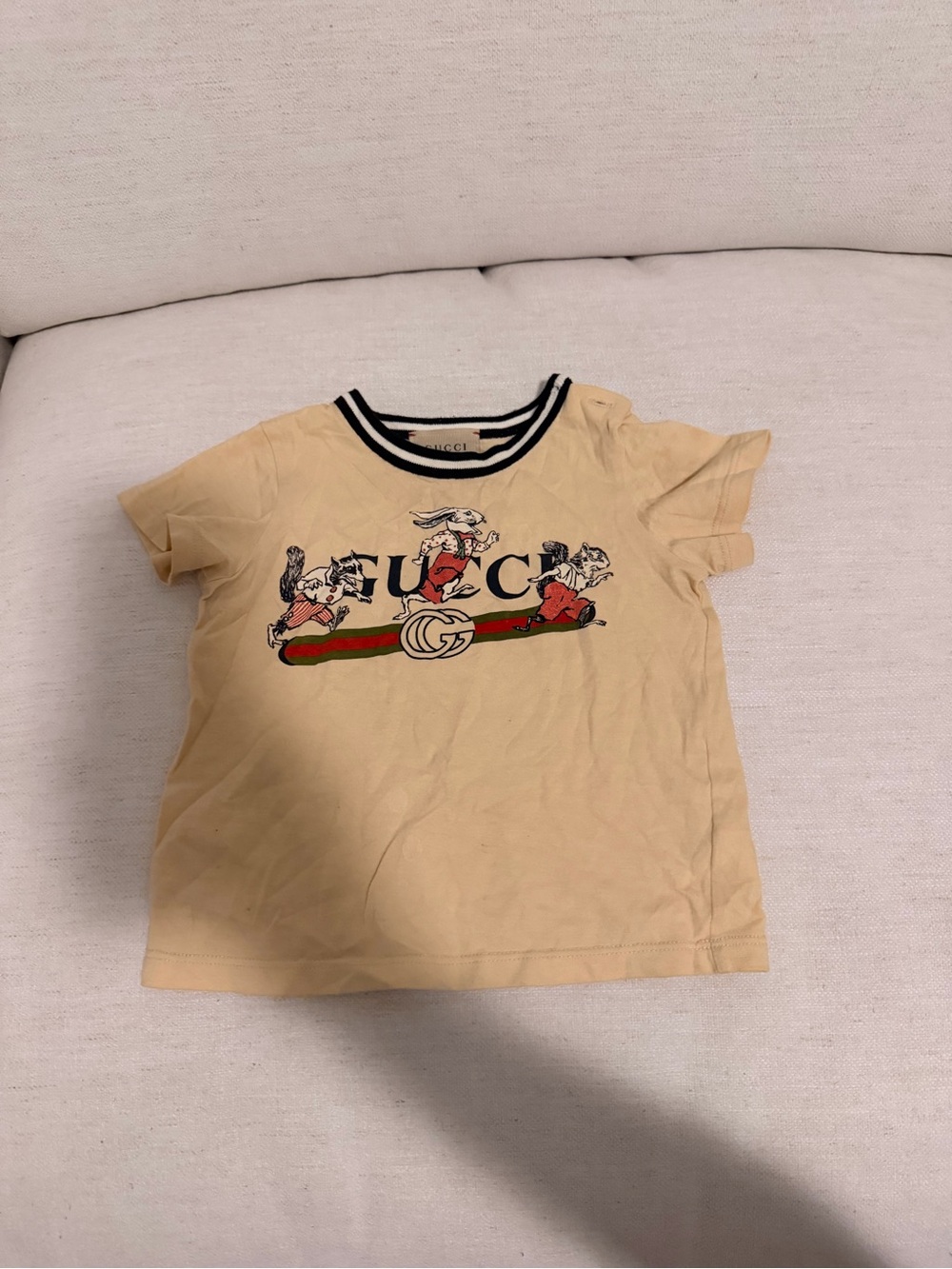 Gucci Yellow Kids Logo Tee with Animal Graphic